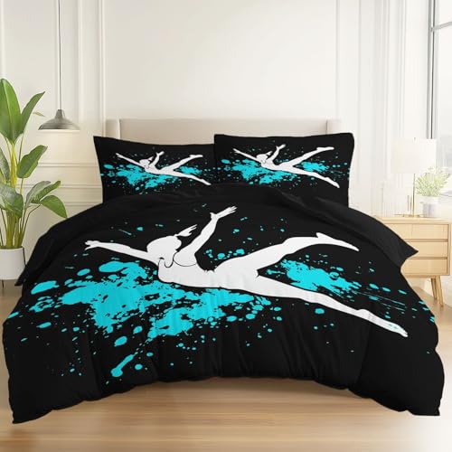 Black 3 Piece Duvet Cover Set, 1 Printed Zipper Closure Duvet Cover with 2 Pillow Shams, Ultra Soft Brushed Microfiber Single with Minimalist Girl Sports Generic