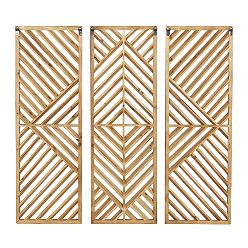 Deco 79 Wood Geometric Home Wall Decor Slatted Wood Design Wall Sculpture, Set of 3 Wall Art 12"W, 35"H, Brown Deco 79