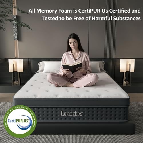 Queen Size Mattress, 12 Inch Queen Mattress in a Box, Cooling Matress with Memory Foam & Individual Pocket Springs for Pressure Relief & Spinal Alignment, Zoned Back Support & Motion Isolation Luxnighter