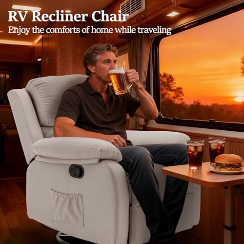 Korser Recliner Chair, 360 Swivel Rocker Chair for Adults, Small Rocking Recliner for Small Spaces, Upholstered Fabric Glider Recliner Nursery (Swivel Rocker Recliner, Off White)
