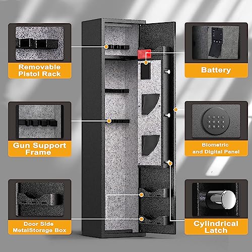 INTERGREAT 4-6 Rifle Gun Safe, Assembled Gun Safe Shotgun for Pistols and Home, Metal Gun Cabinet with Pockets for Handgun, 3 Adjustable Shelf, Firearms INTERGREAT