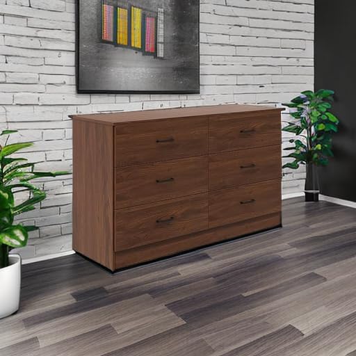 Bigbiglife Wood Dresser for Bedroom, 6 Drawer Double Dresser, Modern Chest of Drawers with Deep Drawers, Large Storage Organizer for Living Room, Closet,15.8" D x 47.2" W x 27.7" H (Walnut Brown) Bigbiglife