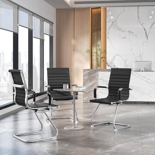 Yaheetech Faux Leather Office Reception Chair Without Wheels Mid Back Ergonomic Guest Chairs for Conference Reception Room Waiting Room, Set of 2 Black