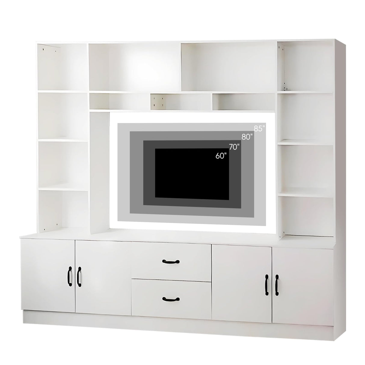 Modern TV Stand with Bookshelves, Entertainment Center with Cabinets & Storage Drawers, Fits up to 85-Inch TVs, Multifunctional Wall Unit for Living Room & Home Theater White 98.4" LSZMXI