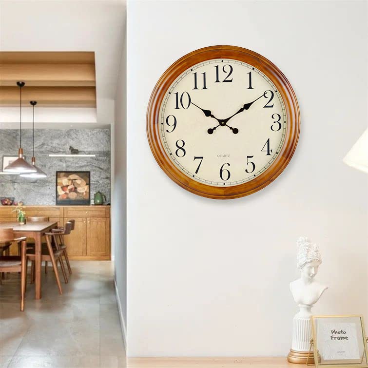 24-Inch Wood Silent Non-Ticking Battery Operated Decorative Wall Clock Brown Old Oak