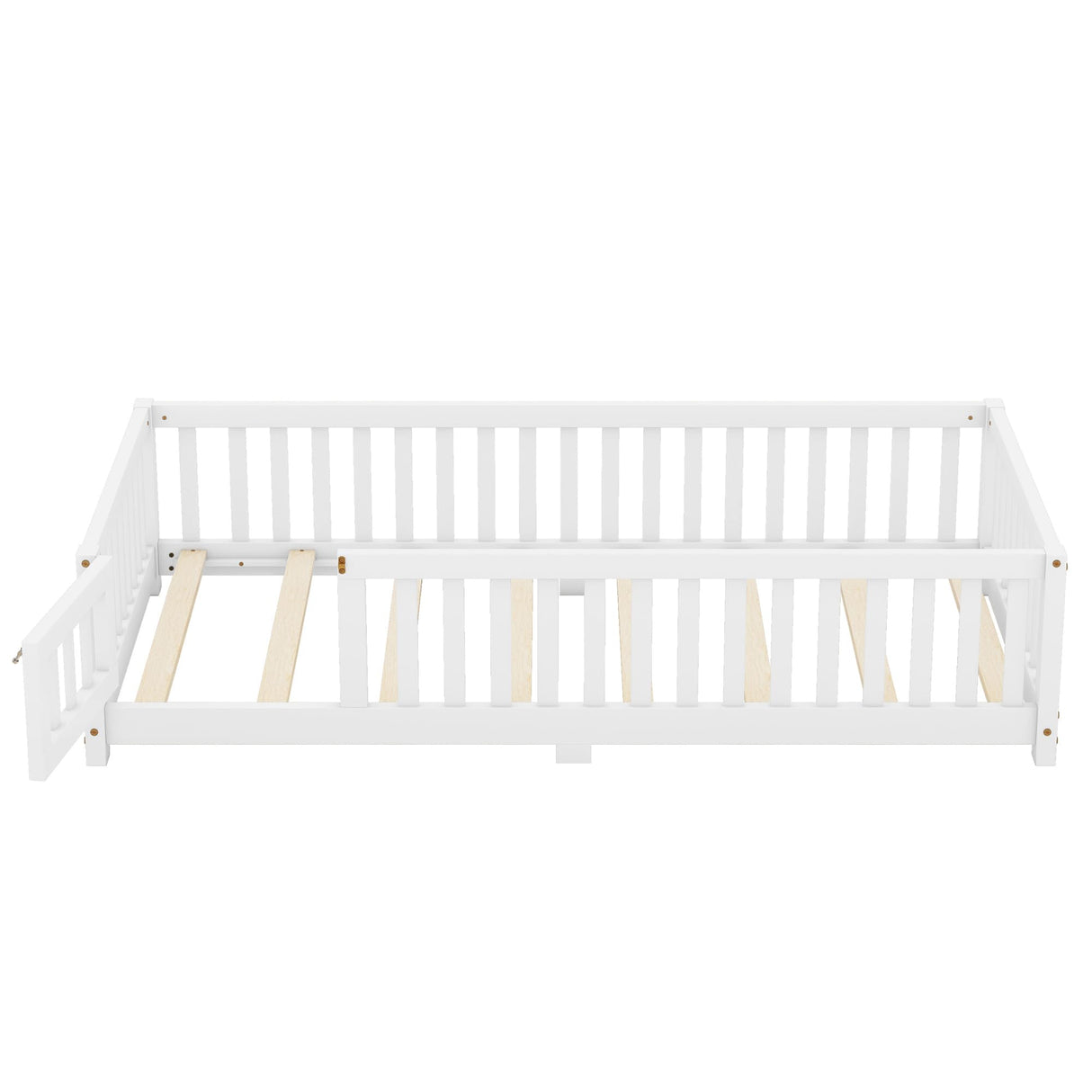 Bellemave Twin Size Montessori Floor Bed with Safety Rails and Playhouse Design in White Bellemave