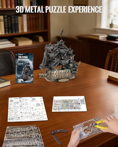 Piececool 3D Metal Puzzle Flying Dutchman Pirate Ship Model Kits for Adults,Difficult 3D Puzzles for Adults&Teens, Christmas Birthday Gifts