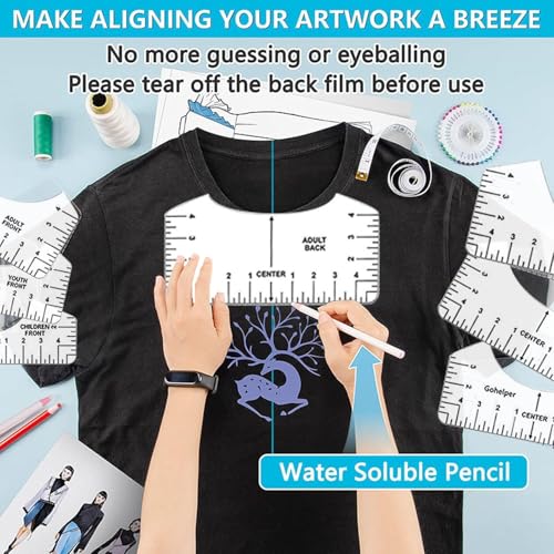 67 Pcs Sublimation Shirts Tool Kits for Vinyl Alignment,Portable Pad for Ironing,T-Shirt Rulers Guide and Teflon Sheet for Cricut Heat Press HTV Vinyl Center Designs,Craft Sewing Accessories DNSGOOR