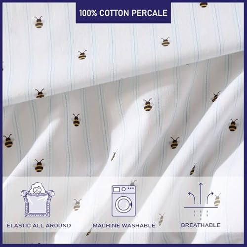 Poppy & Fritz - Full Sheets, Cotton Percale Bedding Set, Crisp & Cool, Ideal Bedding Set (Bumble Bees, Full) Poppy & Fritz