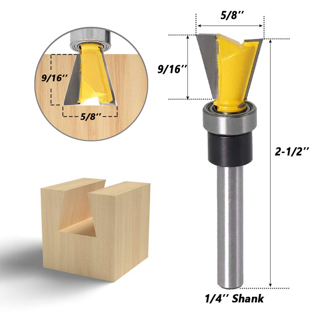 Mesee 2Pcs Dovetail Joint Bearing Router Bits, 1/4 Inch Shank Dovetail Jig Bit Woodworking Milling Cutter Tools for Furniture Building Cabinet Mesee