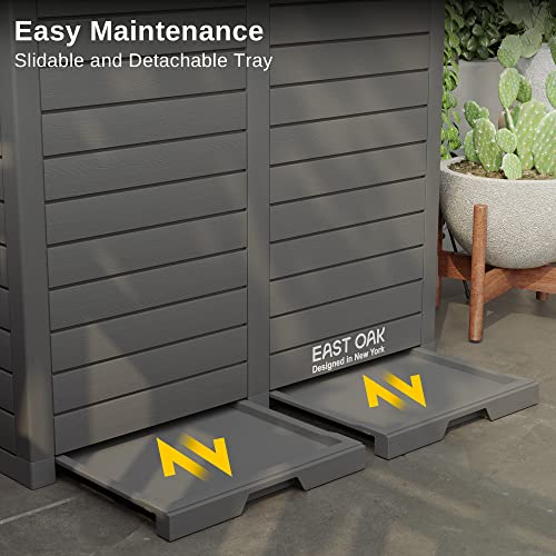 EAST OAK 76 Gallon Outdoor Trash Can | Waterproof Resin Garbage Can with Tiered Lid & Drip Tray | Outside Trash Bin for Patio | Kitchen, Backyard & Deck | Gray Color EAST OAK
