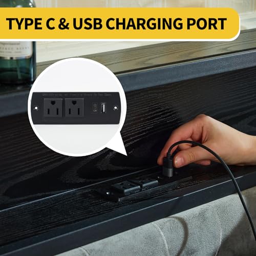 Natekelly Black Queen Bed Frame with Headboard Charging Station, LED Lights & Storage Drawers Natekelly