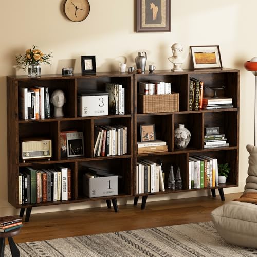 Shintenchi Cube Storage Organizer, 3 Tier Mid-Century Bookcase with Legs Cubeicals Retro Wood Organizer Storage Bookcase, Freestanding Open Book Shelves for Bedroom,Living Room,Office(Brown) Shintenchi