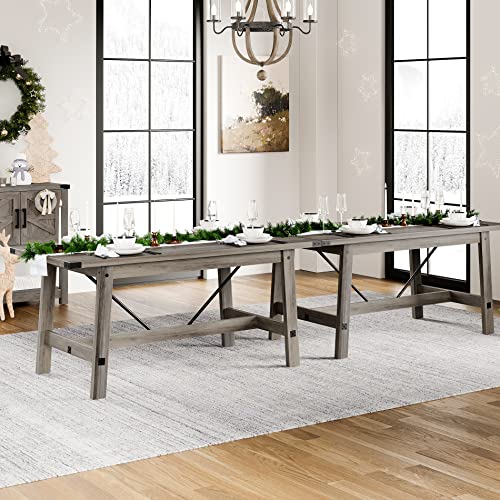 WAMPAT Set of 2 Farmhouse Dining Tables for 8-12 Persons with Heavy Duty Wooden Legs, 135.4 Inch Rectangular Modern Wood Kitchen Table for Dining Room & Living Room, Rustic Grey WAMPAT