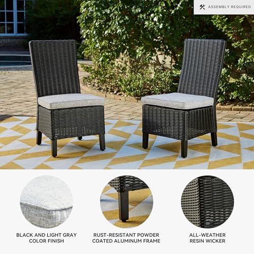 Signature Design by Ashley Beachcroft Casual Weather Resistant Armless Outdoor Side Chair with Cushion, Set of 2, Light Gray & Black Signature Design by Ashley