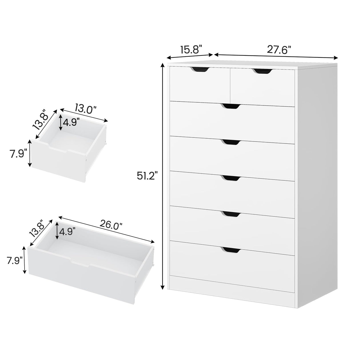 Tall 7 Drawer Dresser, White Modern Chest of Drawers for Bedroom,Closet Dressers with Drawers for Living Room, Entryway, Hallway HAUOMS