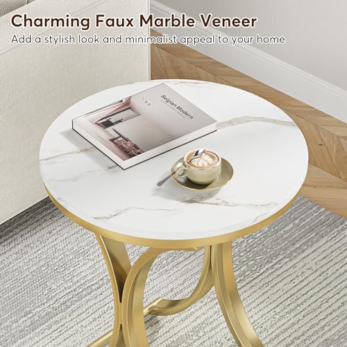 Tribesigns Set of 2 Contemporary Round Side Table, White and Gold Marble End Table (2PCS) Tribesigns