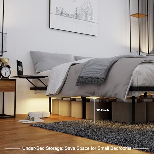 LUBEDCY Platform Bed Frame with LED Lights and USB Charging Station, Hidden Legs Metal Frame, No Box Spring Needed, Easy Assembly, Modern Floating Bed for Bedroom (Black, Full) LUBEDCY