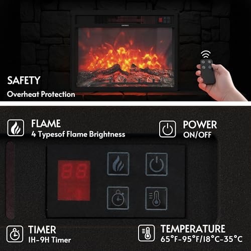 ENSTVER 72''Modern Electric Fireplace Mantel TV Stand,Large Entertainment Center with Open Storage Shelves for 80''TV, LED Ambient Lighting Fireplace TV Stand for Living Room ENSTVER