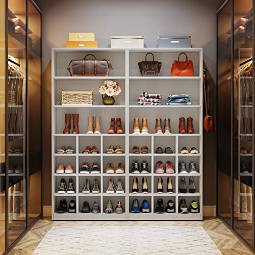 Tribesigns Shoe Cabinet, 24 Pair Freestanding Shoe Rack Storage Organizer with Side Hooks, Modern Shoe Storage Cabinet with Shelves for Hallway Bedroom Closet Entryway, 1PC Tribesigns