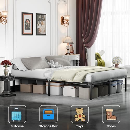 LEVELEVE Queen Bed Frame Heavy Duty 14 Inch, Sturdy Metal Platform with Strong Bearing & Under Bed Storage, No Box Spring Needed, Easy Assembly, No Shake LEVELEVE