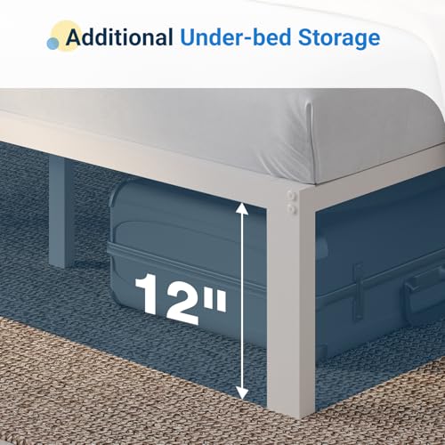 Avenco 14 Inch Twin Bed Frame with Headboard, White Metal Platform Bed Frame, Twin Size Bed Frame No Box Spring Needed, Easy Assembly, Heavy Duty Slats Support Avenco