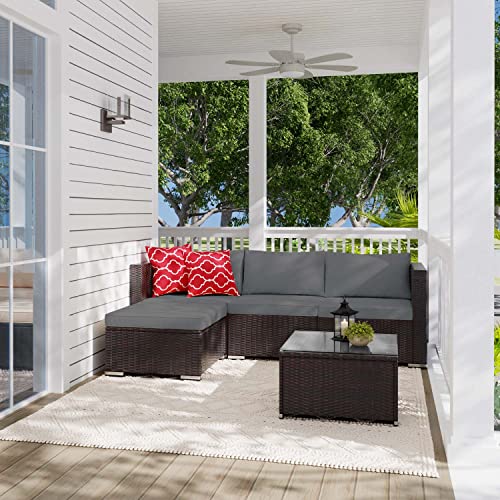 Aiho Outdoor Patio Furniture Sets All Weather Outdoor Sofa PE Garden Furniture Wicker Rattan Patio Conversation Set with Glass Table (Grey) Aiho
