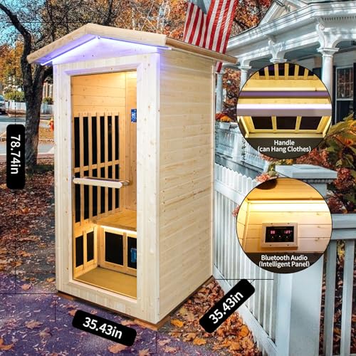 ToTibuy Outdoor Sauna Far Infrared Sauna Wooden Saunas Spa 1550W Low-EMF Dry Sauna Room for One Person, 35.43 * 35.43 * 78.74Inch ToTibuy