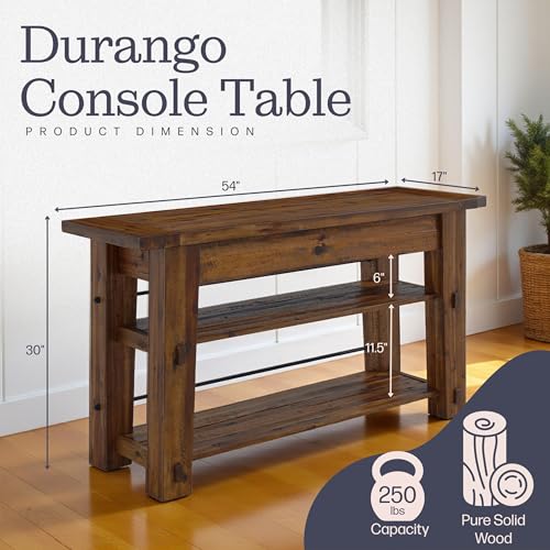 Durango 54-Inch Farmhouse-Industrial Style Wood Console Table with Two Open Shelves, Solid Wood Top, and Natural Grain and Knots – Fits TVs up to 60 Inches in Living Rooms by Alaterre Furniture Alaterre Furniture