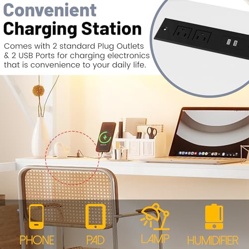 MoproBeti Queen Loft Bed with Desk and Stairs, Metal Lofts Bed Queen Size with Upper Storage Shelf, Gaming LoftBed with LED, Charging Station and Wardrobe for Teens, Adults,White MoproBeti