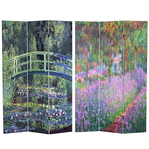 Red Lantern 6 ft. Tall Double Sided Works of Monet Canvas Room Divider - Water Lily/Garden Red Lantern