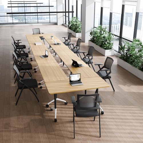 rzoizwko 8Packs Folding Conference Tables on Wheels,61IN Mobile Flip Top Meeting Room Table for Office & Training Rooms,Foldable Conference Room Tables Modular Rolling Desk Heavy-Duty Metal Frame rzoizwko