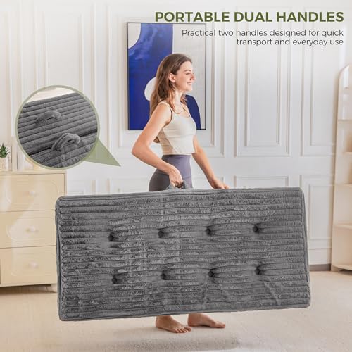 MAXYOYO Folding Mattress with Handles, 6 Inch Tri-Fold Mattress Floor Sofa Bed, Soft Faux Fur Folding Bed with Supportive Foam Filling, Portable Guest Couch for Sleeping, Full, Grey MAXYOYO