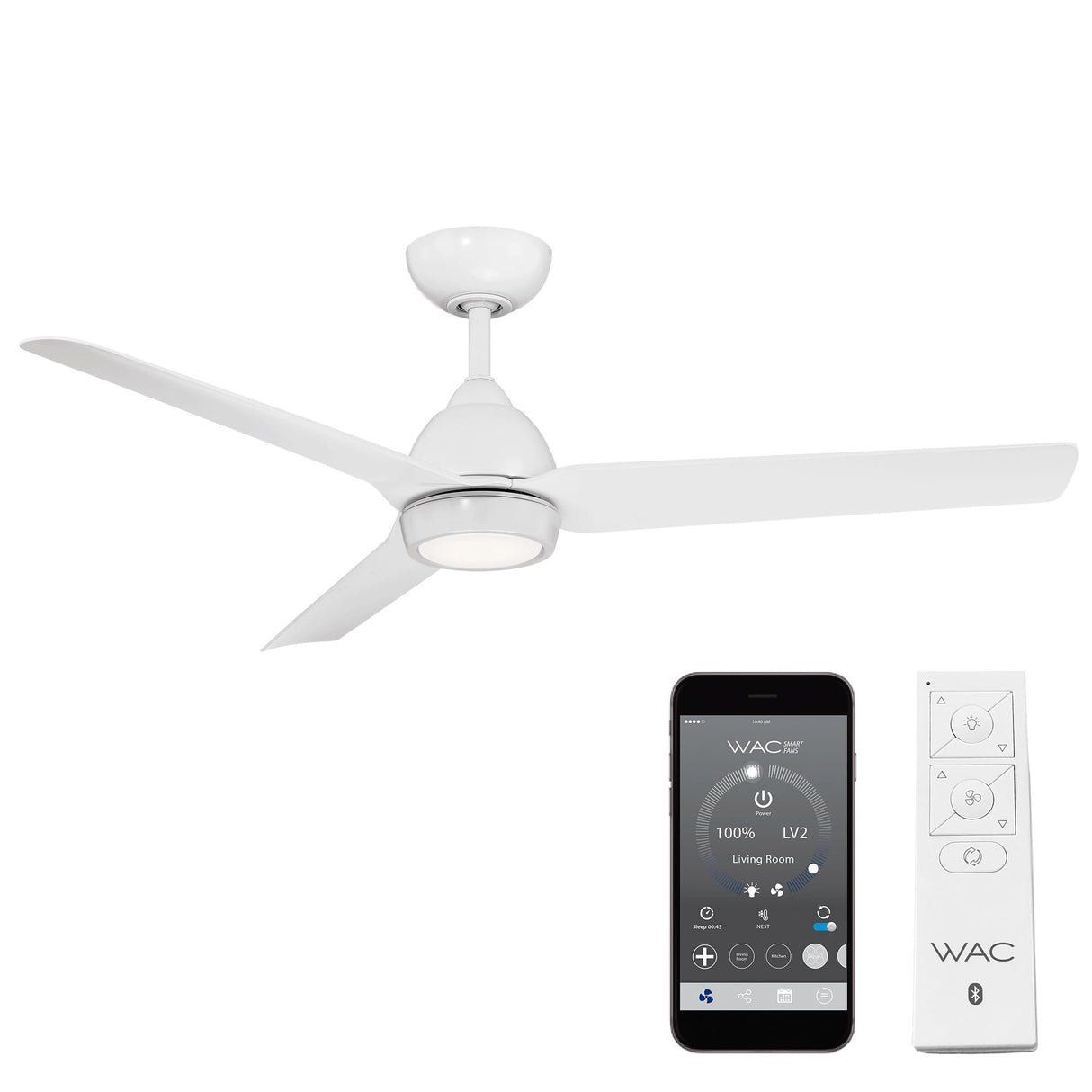 WAC Smart Fans Mocha Indoor and Outdoor 3-Blade Smart Home Ceiling Fan 54in Matte White with 3000K LED Light Kit and Remote Control works with Alexa and iOS or Android App WAC Lighting