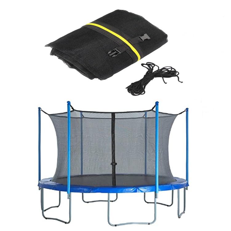 Trampoline Safety Net, 12ft Weather-Resistant Replacement Enclosure Net for 6 Poles Round Frame, with Double-Headed Zippers and Adjustable Straps ZEMBSOYA
