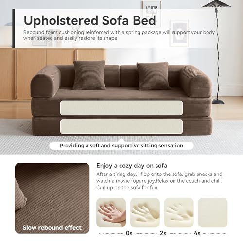 Convertible Modular Sleeper Sofa Bed, Mid Century Modern Decor Love Seat Memory Foam Couches, Sleeper Sofa Bed for Living Room, Solid & Easy to Install Cloud Couch (Brown) QQR
