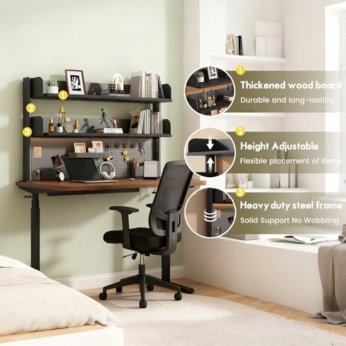 Clamp On Desk Shelf Organizer with Pegboard Desk Hutch Dorm with Storage Bookshelf Desk Top Organizer Shelf Multi-Purpose White & Black Desktop Shelves & Office Shelves (Black, W - 23.6") Lefedrasticity