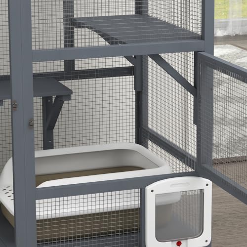 PawHut Large Cat House, Indoor/Outdoor Wooden Cat Catio on Wheels, Cat Enclosure with Platforms, Hammock, Cat Flap Door & Openable Top, Luxury Kitty House for 2 Cats, 39" PawHut