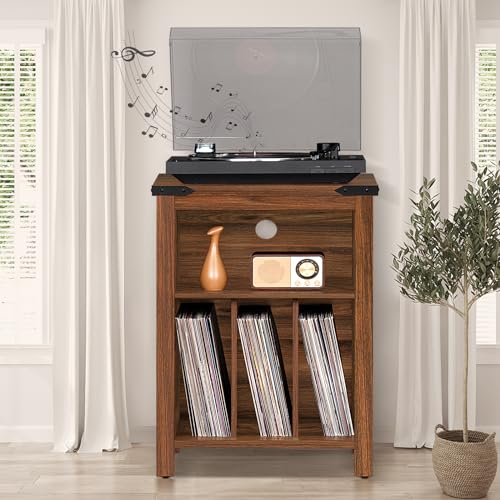Record Player Stand with Vinyl Record Storage Holds up to 160 Albums,Large Wood Record Player Table Dispaly Shelf,Brown Turntable Stand Cabinet for Living Room,Bedroom,Office 7 Joaxswe