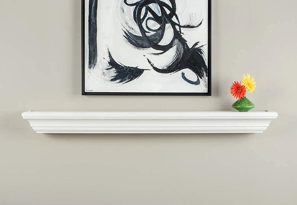 MANTELSDIRECT 60 Inch Floating Fireplace Mantel Wood Shelf in White - Colton from Mantels Direct | Wooden Rustic Wall Shelf Perfect for Décor and Electric Fireplaces MANTELSDIRECT