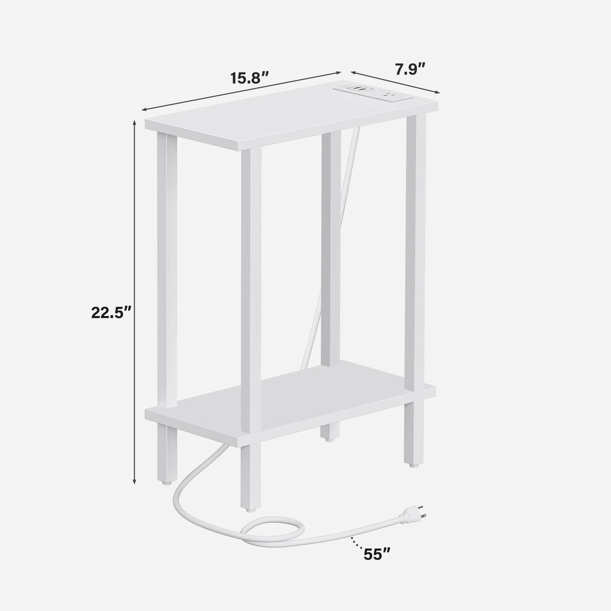 TUTOTAK Small End Table with Charging Station, Narrow Side Table with USB Ports and Outlets, Skinny Sofa Table, Slim Nightstand, Living Room, Bed Room, White TB01BW060 TUTOTAK