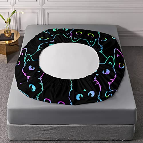 Axolotl Kids Bedding Cute Cat Sheet Set Twin Size, Gradient Line, 4Pcs Kawaii Cat Bed Sets with 1 Fitted Sheet 1 Flat Sheet 2 Pillowcases for Kids Boys Girls Adults Teens, Black Axolotl