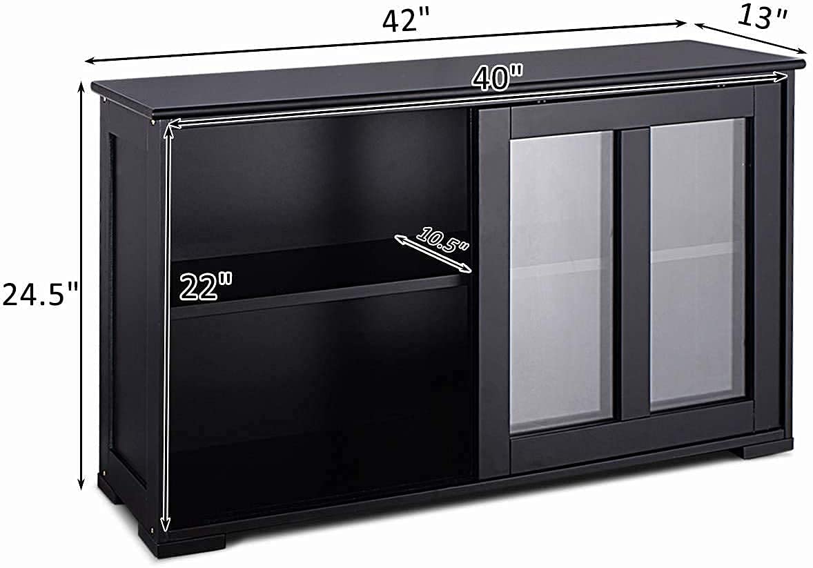 FANTASK Kitchen Storage Cabinet Sideboard, Stackable Buffet w/Height-Adjustable Shelf & 2 Glass Sliding Doors, Accent Console Table for Kitchen Dining Living Room Hallway Office (Black) FANTASK