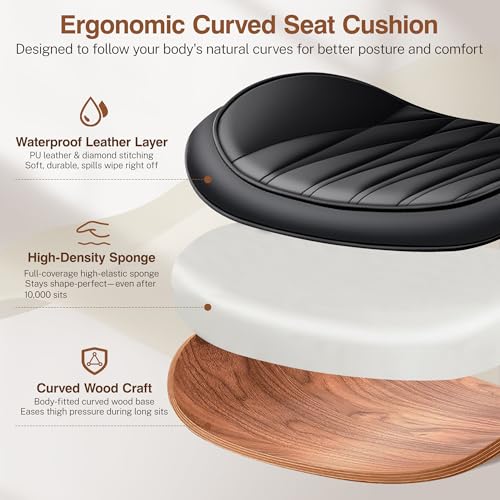 Ergonomic Armless Office Desk Chair - Mid-Century Modern Black Faux Leather with Diamond Stitch, Adjustable Height Swivel Rolling Task Computer Chair with Walnut Accent for Home Office, Study & Work fidom
