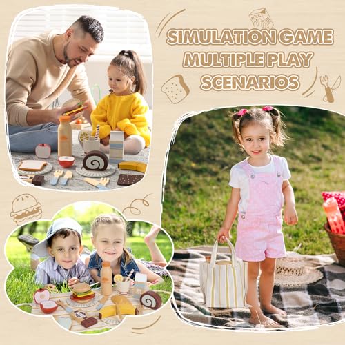 Wooden Play Food Sets for Kids Kitchen, Lehoo Castle Food Toys for Toddlers 3-5, Pretend Picnic Play Set, Cutting Food Toys, Gift for Girls Boys 3 4 5 6 Lehoo Castle