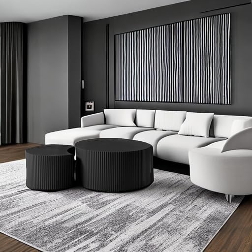 WILLIAMSPACE Nesting Coffee Table Set of 2, Round & Crescent Moon Wooden Coffee Tables, Modern Luxury Accent End Tea Table for Living Room Apartment (Black-Round) WILLIAMSPACE