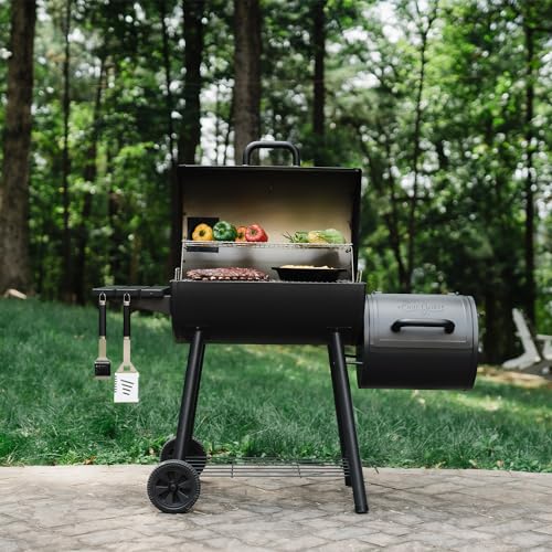 Char-Griller®Smokin Pro Charcoal Grill and Offset Smoker with Side Fire Box, Dual Damper Control, Chrome Plated Steel Warming Rack, 1,130 Cooking Square Inches in Black, Model CG30044223 Char-Griller