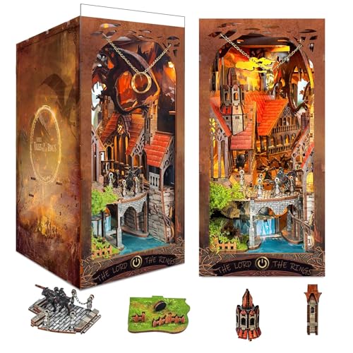 DIY Book Nook Kit,New DIY Dollhouse Booknook Bookshelf Insert Decor,3D Wooden Puzzles with LED,Book Nook Miniature Kit,Birthday Easter Home Decor for Teens Adult (Spirit Valley of The Magic Ring)