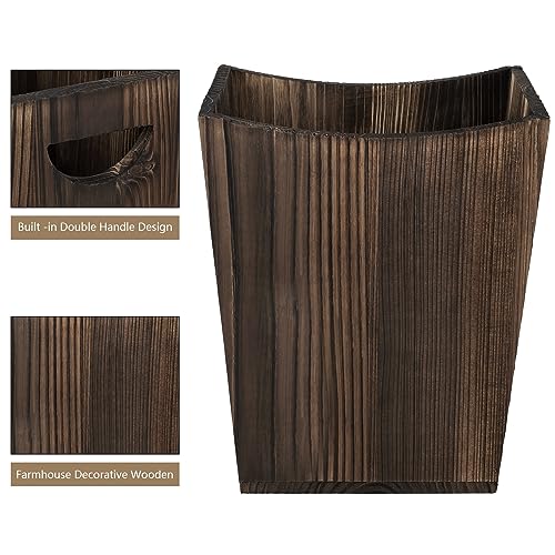 SEHERTIWY Wood Trash Can, Farmhouse Wastebasket Bin for Bathroom, Office, Bedroom, Living Room, Small Square Rustic Garbage Container (Wood-Brown) SEHERTIWY