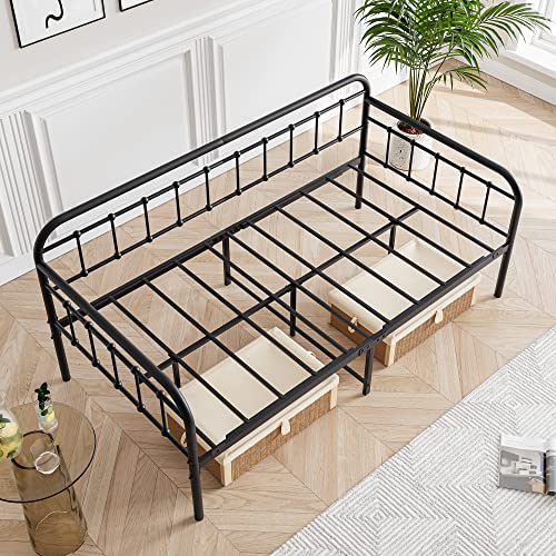 JURMERRY Metal Daybed Frame Twin Size with Steel Slats Platform Furniture,Black… JURMERRY